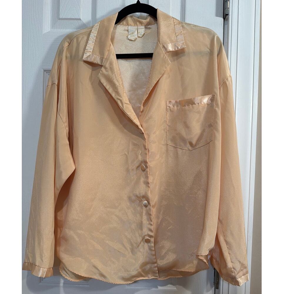 Vintage Victoria's Secret Peach Satin Button Pajama Top Size M